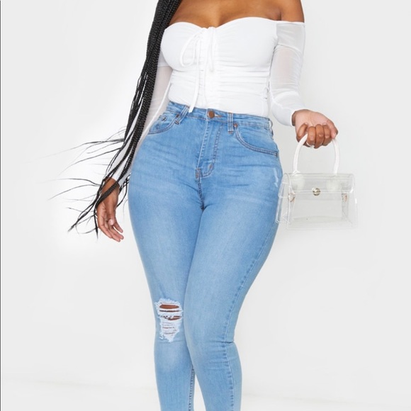 Shape White Mesh Long Sleeve Ruched Bodysuit - Picture 6 of 8